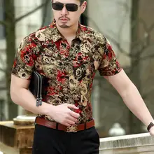 Мужские Цветочный узор Бизнес Повседневное шелк Рубашки для мальчиков цветочный пикантные Рубашки для мальчиков тонкий летние шорты рубашка с длинными рукавами M-3XL