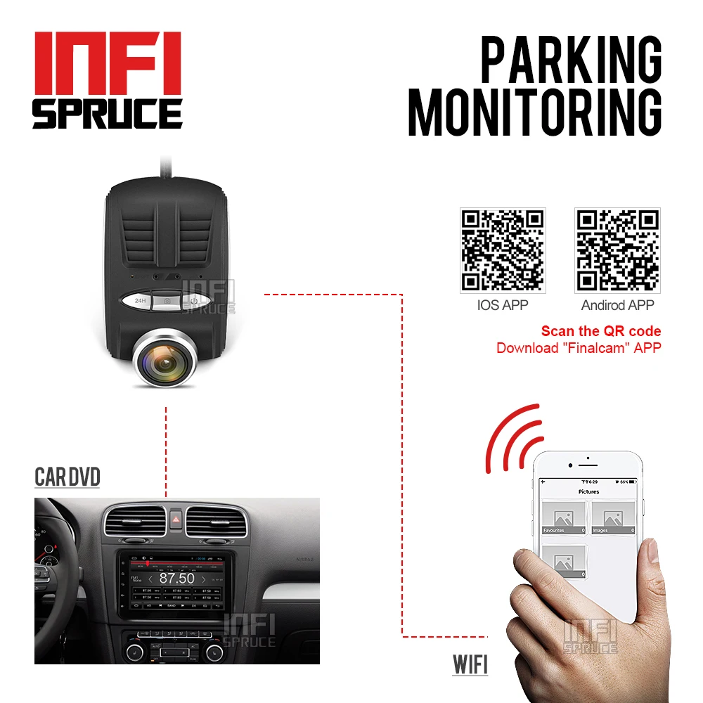 Infisruce 1080 P Автомобильный Wi Fi DVR универсальная установка dush cam Автомобильная камера