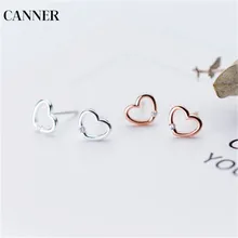 Модные 925 пробы серебро Кристаллические серьги розовое золото полый сердце серьги стержня для Для женщин подарок для девочек