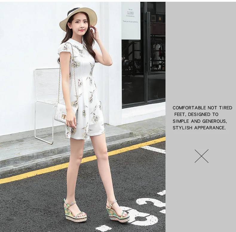 8_2016 Summer New Fashion Rhinestone High Heel Open Toe Sandals Casual Bohemian Wedge Elegant Shoes For Ladies High Quality