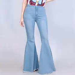 2018 новые модные джинсы с высокой талией женские широкие брюки вечерние повседневные джинсовые джинсы для женщин Синие рваные Клубные