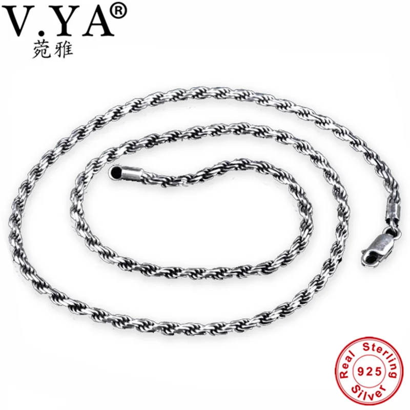 3MM S925 Sterling Silver Chain 100% Pure Silver Chain Necklace Thai Silver Necklaces Women Men Jewelry HYN24