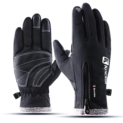 Зимние толстые теплые водонепроницаемые мужские лыжные перчатки с сенсорным экраном Женские ветрозащитные бархатные уличные спортивные перчатки для верховой езды женские велосипедные перчатки - Цвет: BK
