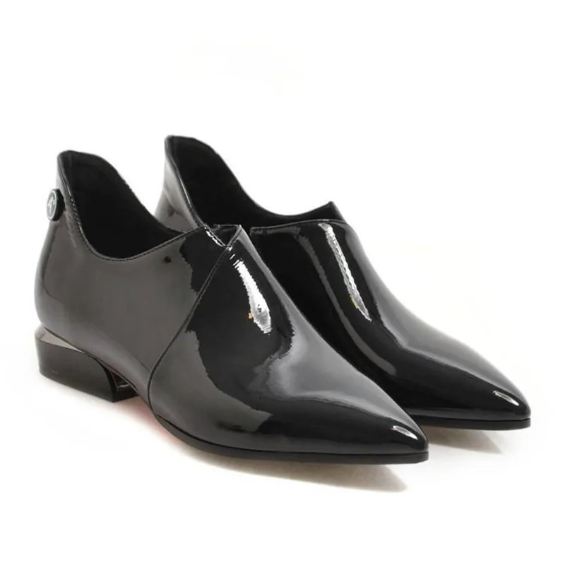Patent Leather Women Oxford Shoes Vintage Pointed Toe Side Zipper Woman Flats Loafers Black Casual Flat Oxford Shoes for Women (10)