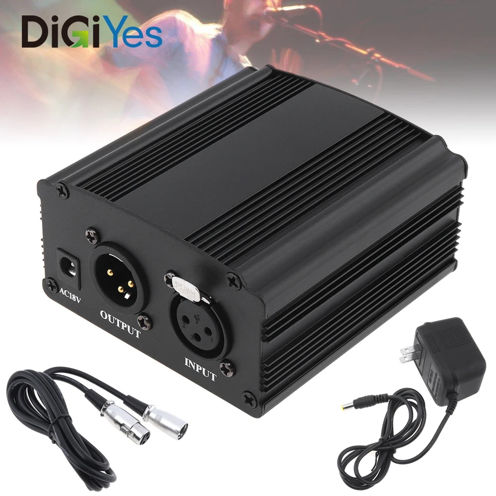 

48V 1-Channel Phantom Power Supply with One XLR Audio Cable for Condenser Microphone Studio Music Voice Recording Equipment