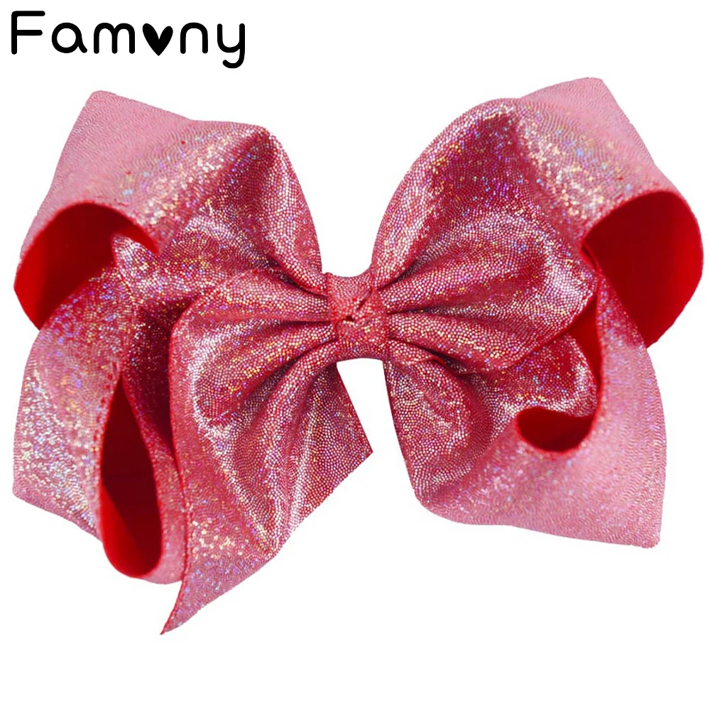 

7 Inch Girls Large Hairclips Leather Hairbows Solid Sequin Ties Boutique Hairpin Handmade Children Hairgrips Hair Accessories