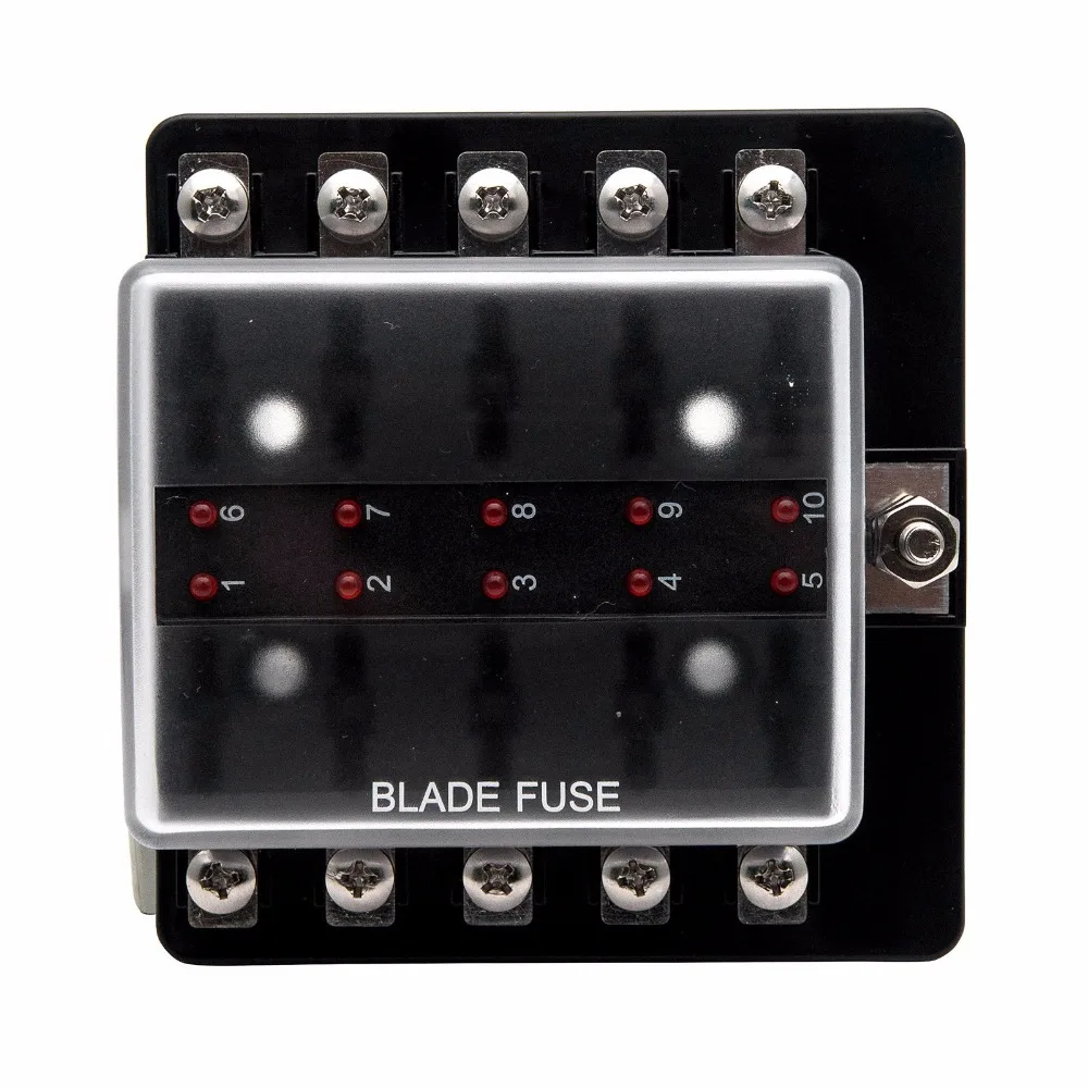 10 Way Blade Fuse Box Block Holder LED Indicator 10Pcs Fuses 10pcs