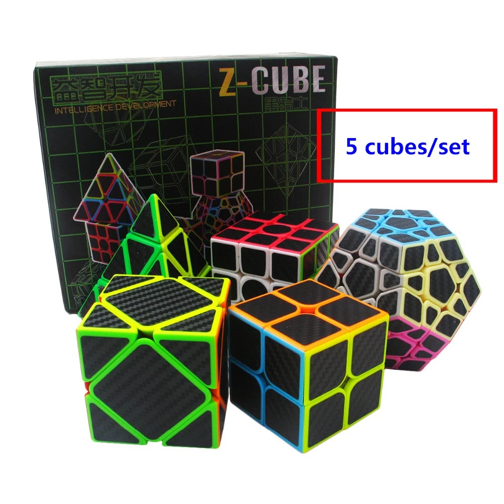 

Zcube 5pcs/box Carbon Fiber Magic Cube & Dodecahedron & Axis Cube & 2x2x2 Cube & 3x3x3 Layers Cube Speed Puzzle Toys