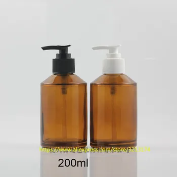 

wholesale 200ml painted brown amber glass bottle with long-mouth pump.lotion/hand wash/Shampoo/moisturizer/facial water bottle