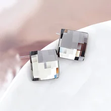 Квадратные настоящие серьги Swarovski с кристаллами, ювелирные изделия для женщин, аксессуары, маленькие серьги-гвоздики Brincos