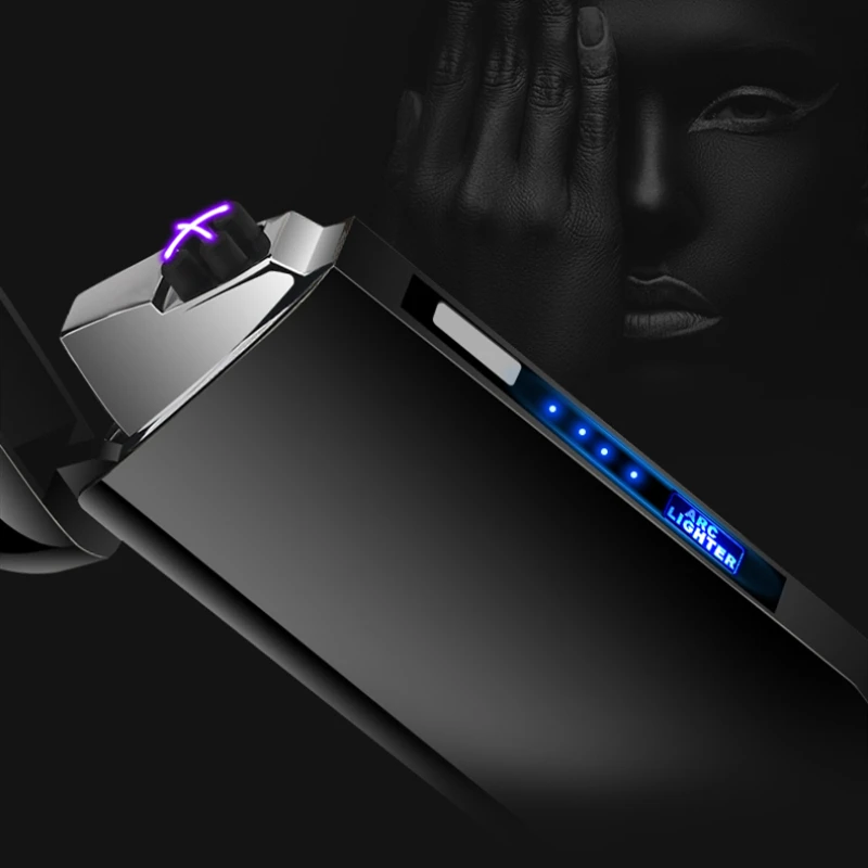 Светодиодный дисплей с аккумулятором USB Зажигалка с двойной дугой смарт-сенсорные электронные гаджеты прикуриватель портативный Ветрозащитный плазменный зажигалка