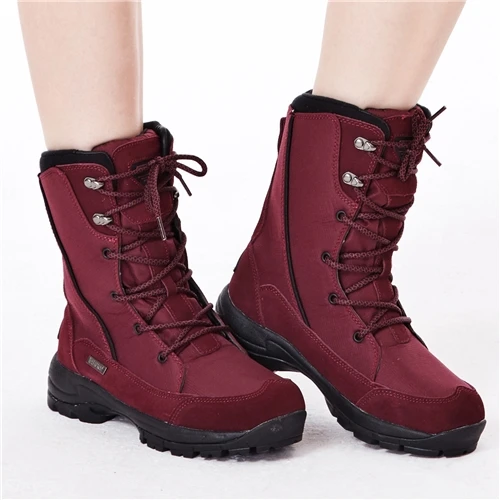 Gsou/Зимние новые уличные зимние сапоги; Женская водонепроницаемая обувь; нескользящая очень теплая зимняя Лыжная обувь; женские походные ботинки для альпинизма и кемпинга - Цвет: wine red