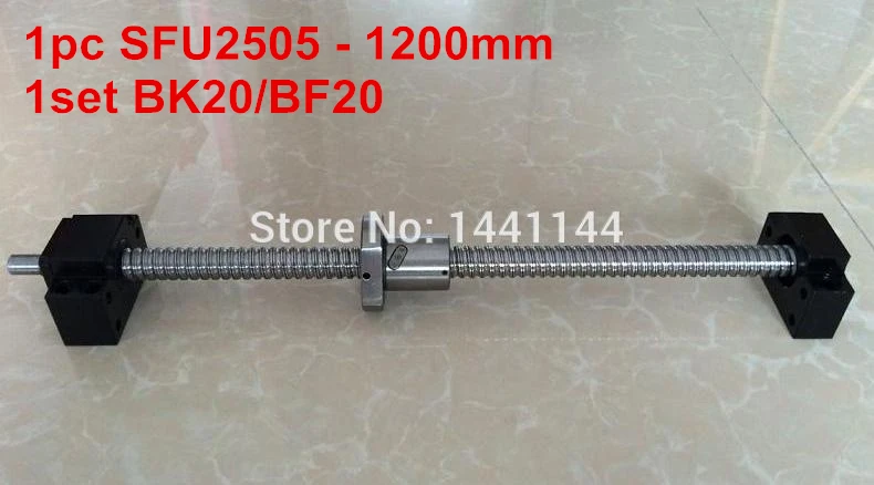 

1pc SFU2505- 1200mm ballscrew with end machined + 1set BK20/BF20 Support CNC Parts