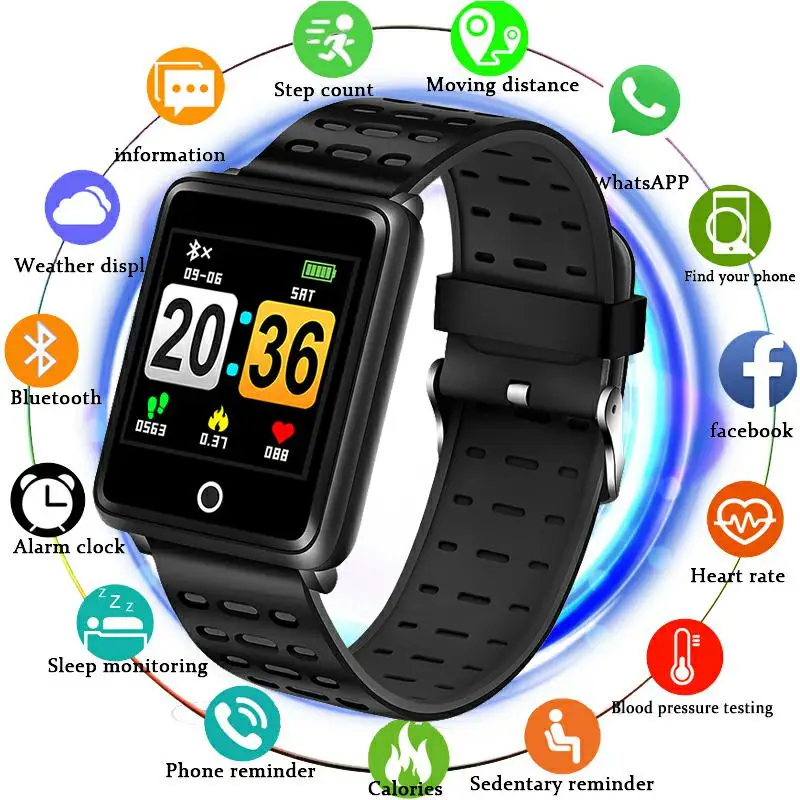 

LIGE Smart Sport Bracelet IP68 Waterproof Large Dial Blood oxygen Heart Rate Monitor Calorie information Reminder Fitness Watch