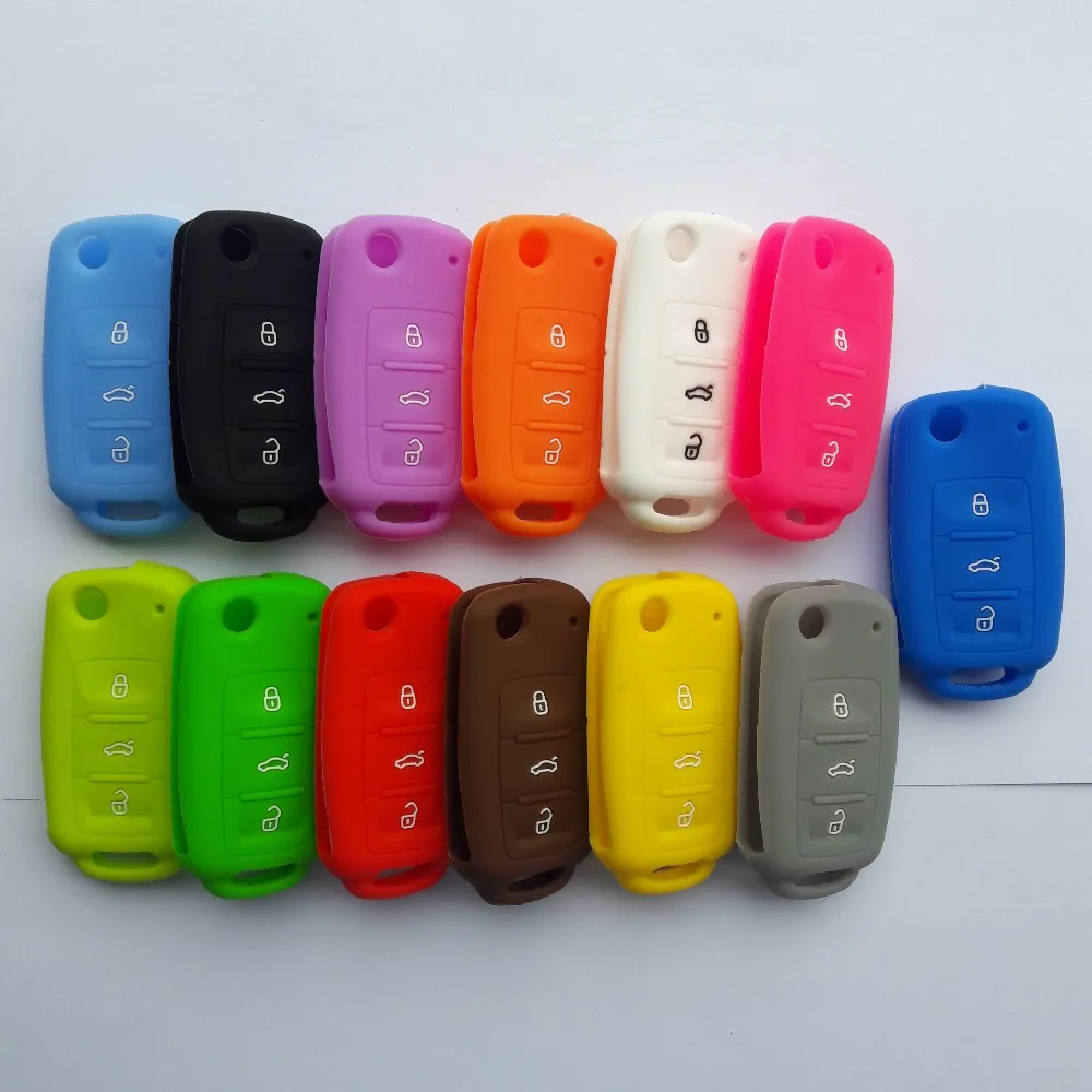 

VW 3 Button Flip Key Pouch Silicon Case Caddy POLO Golf 4 MK5 6 Jetta Bora Beetle tiguan Gol CrossFox Plus E Passat B5 B6
