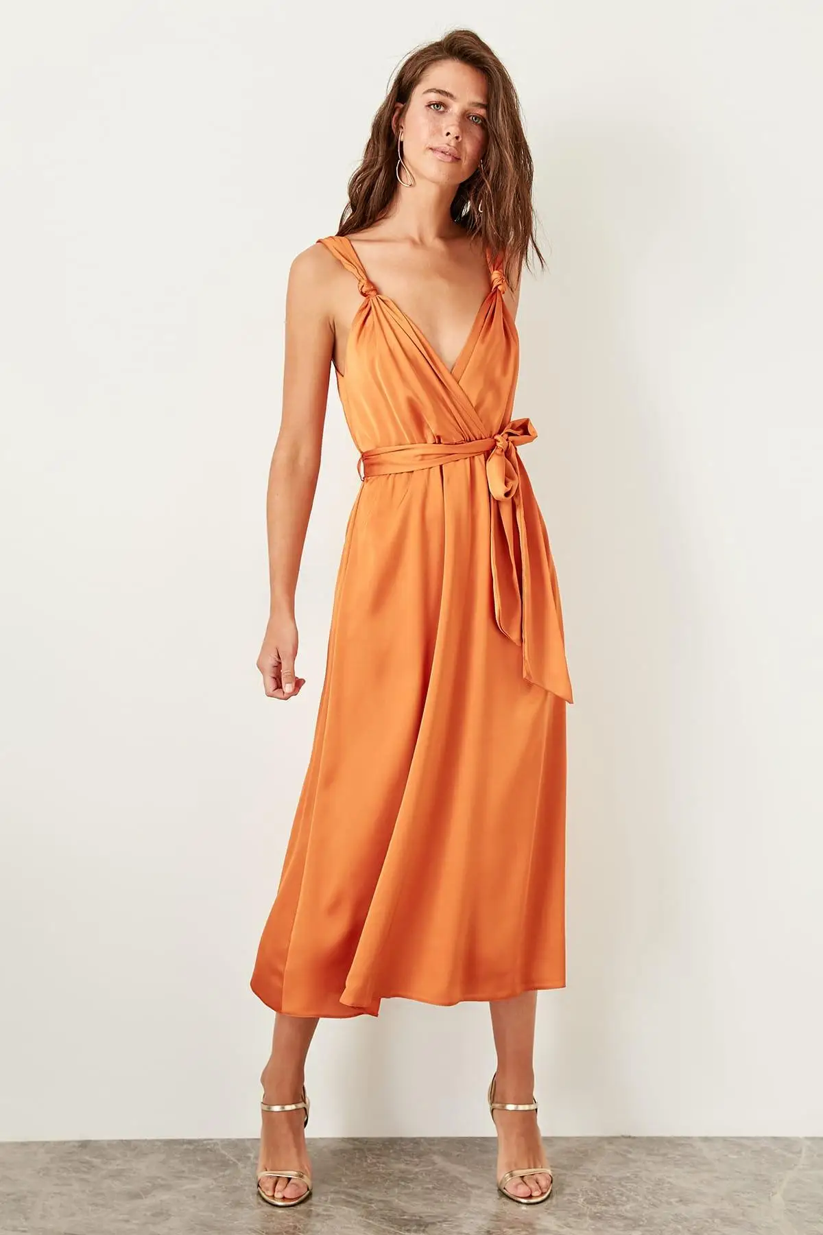 Trendyol оранжевое платье с поясом TPRSS19BB0283|Платья| |