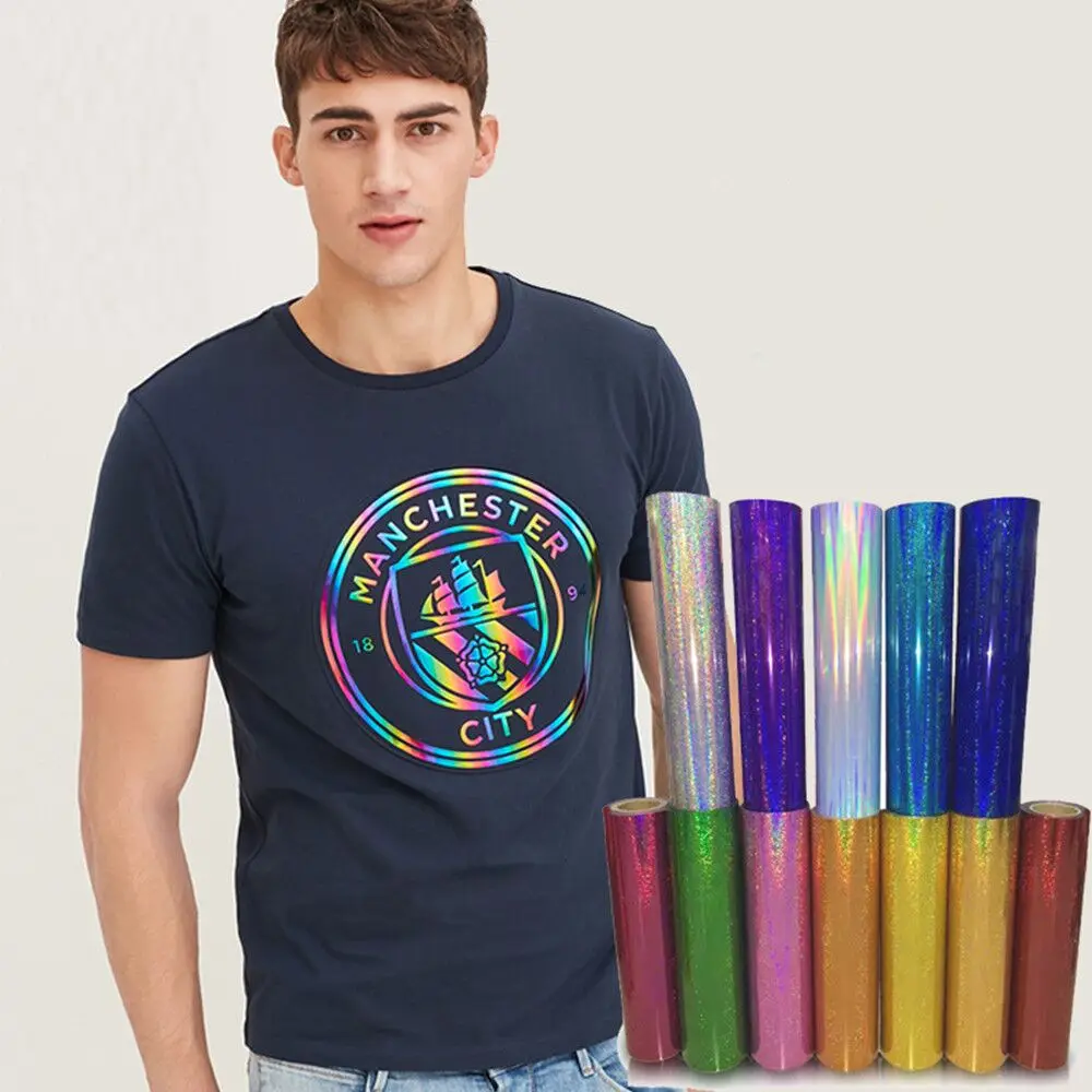 50cm*200cm Holographic Heat Transfer Vinyl on T shirt, hat