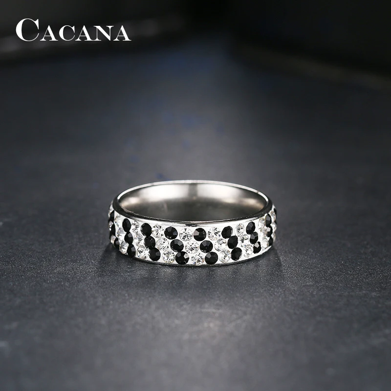 CACANA Stainless Steel Rings For Women Regular Pave Setting Cubic Zirconia Personalized Custom Fashion Jewelry Wholesale NO.R205