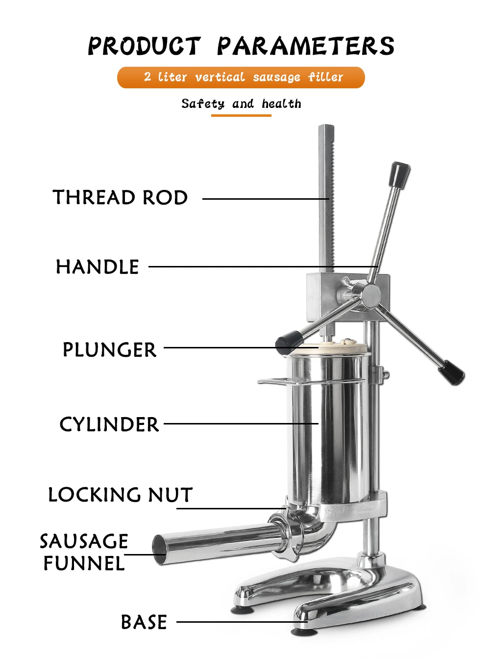 Manual 2L Sausage Stuffer Sausage Maker Stainless Steel Meat Filling Machine With 4 Funnels Sausage Filler Kitchen Meat Tools