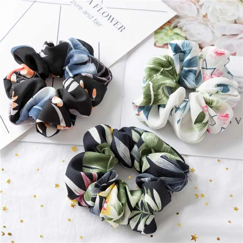 

Women's fresh floral pattern fabric hair ring elastic seamless elastic band headdress chiffon tie hair fashion color color rope