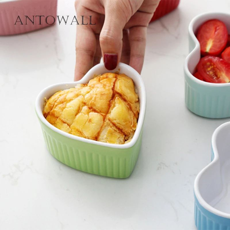 

ANTOWALL Ceramic Heart Shape Cheese Pudding Cup Bread Dessert Cake Baking Bowl Baking Mold for Oven