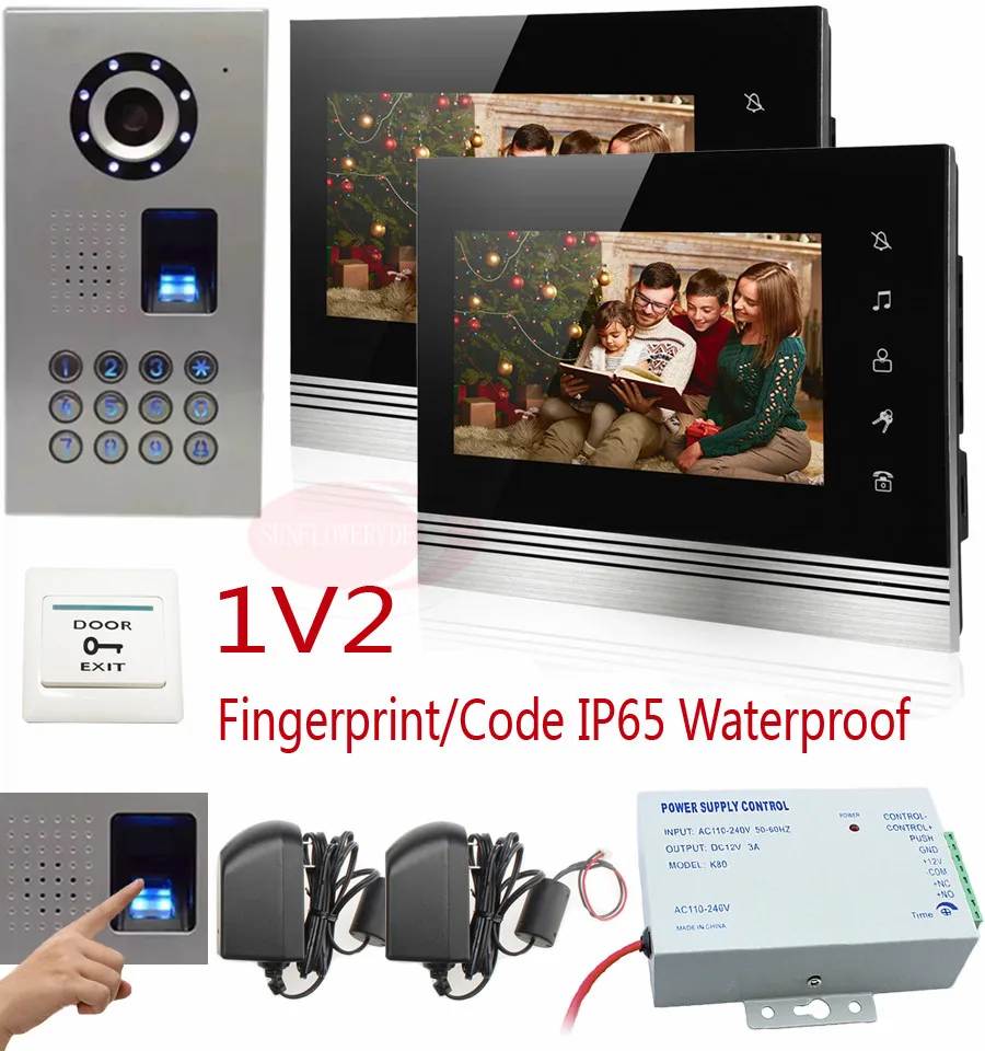 

Brand New Video Door Phone Doorbell Intercom IR Camera Monitor Fingerprint/code unlock Touch key CCD Camera IP65 waterproof 1V2(