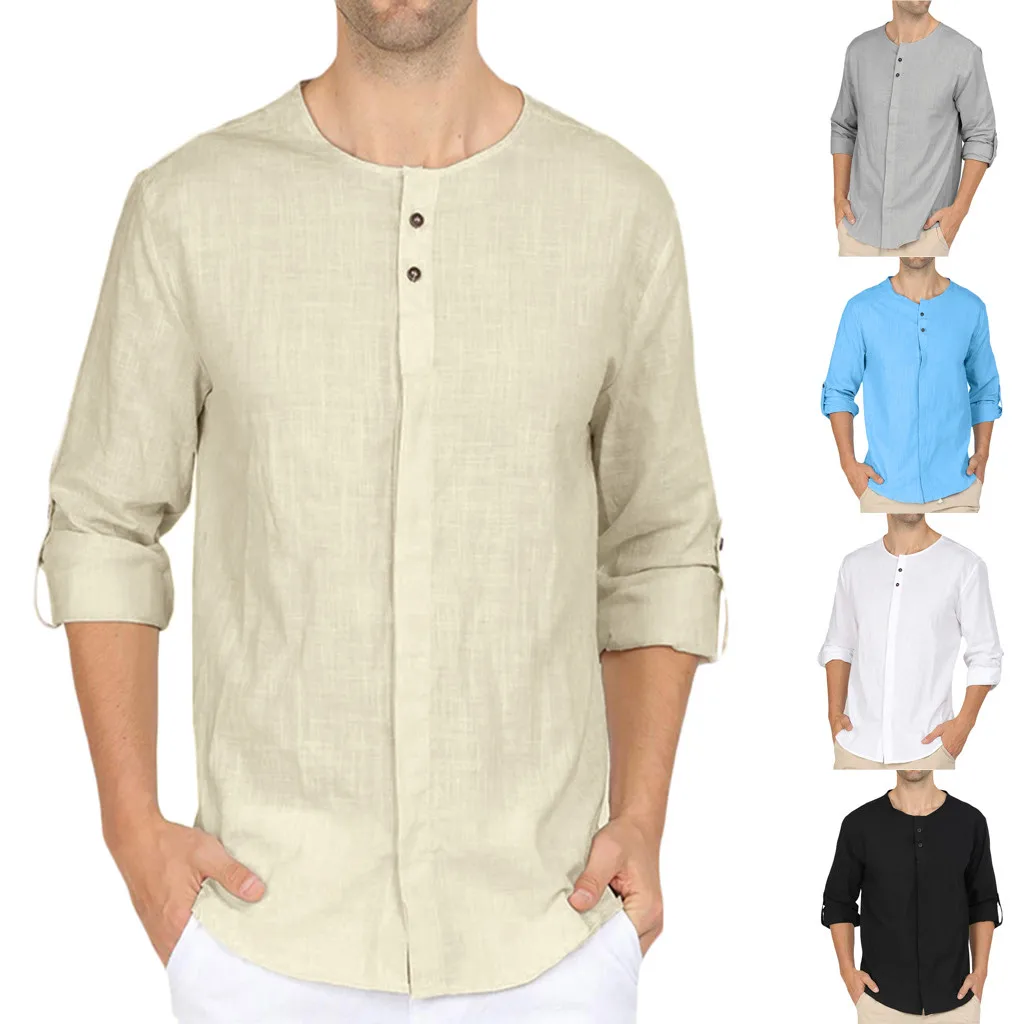 Мужская рубашка уличная мода мужские рубашки с длинным рукавом Camisa Мешковатые Хлопок Смесь круглый вырез, для мужчин блузка Топ Camiseta hombre