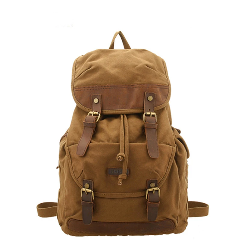 

LOHKIAO Multi-Function Vintage Canvas Genuine Leather Cowhide Travel Military Sackpack Rucksack Bag Carry Case School Backpack