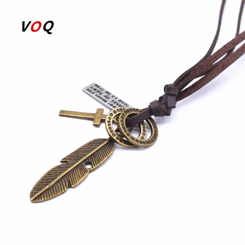 Men Vintage Fashion Necklace Pendant Adjustable Leather Rope Chain Men Vintage Fashion Necklace Pendant Adjustable Leather Rope Chain