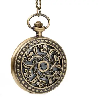 

Vintage Bronze fashion quartz large size flowers Necklace pocket watches 1 pcs gift
