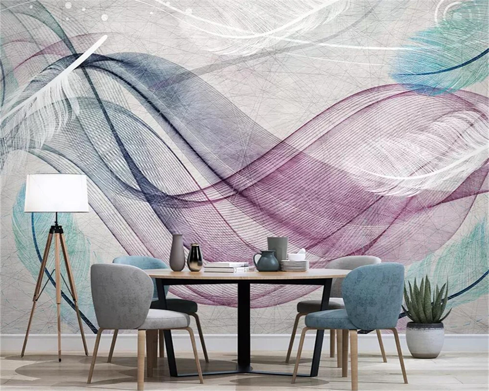 Декоративные обои серии в скандинавском стиле цвет перо абстрактные линии современный простой ТВ фон настенная живопись
