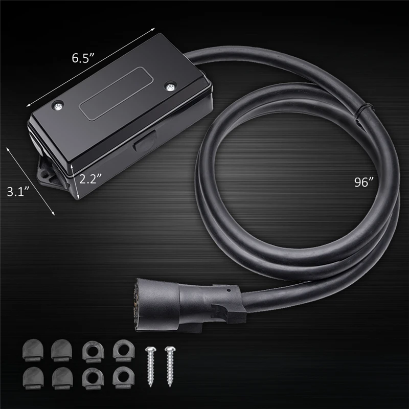 MICTUNING Heavy Duty 7 Way Plug Inline Trailer Cord with 7 Gang Junction Box 8 Feet Weatherproof