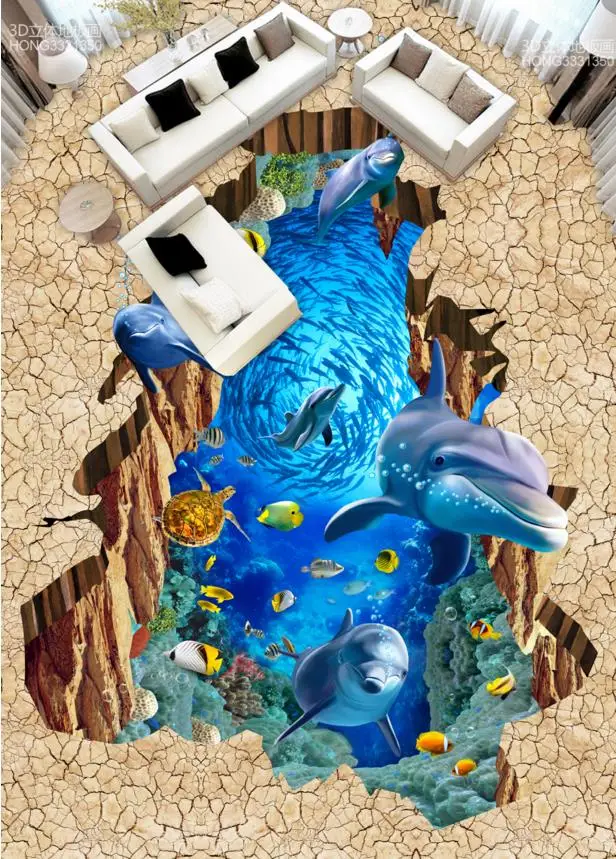 

Custom 3D Art floor SeaWorld 3d flooring wallpaper HD waterproof self-adheive PVC 3d floor murals photo wallpaper