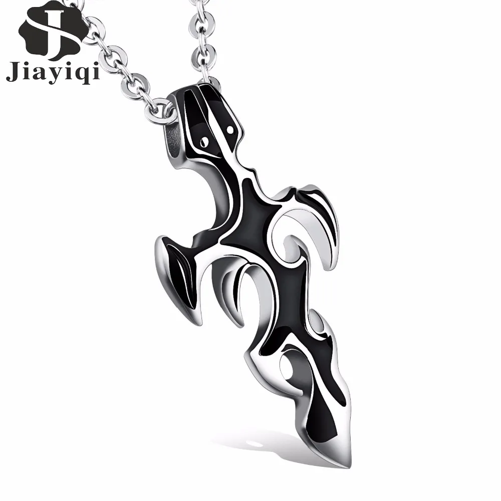 

Jiayiqi Fashion Men's Sword Stainless Steel Pendant Necklace Punk Link Chain Necklaces for Men Black Silver Color Male Jewelry