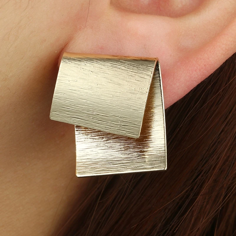 

1 Pair Unique Stud Earrings Minimalist Folded Block Irregular Geometric Earrings