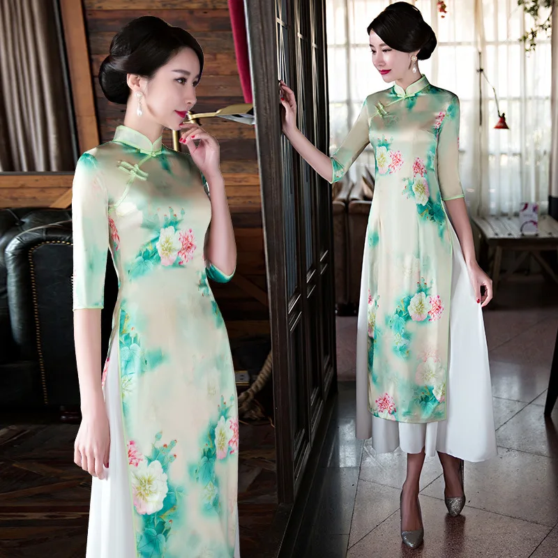 New Arrival Vintage Chinese Traditional Dress Qipao Long Cheongsam Chinese Oriental Dresses Robe Modern Cheongsam
