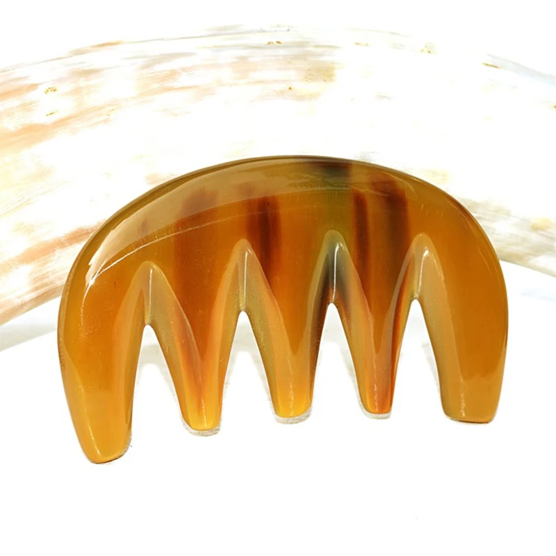 Natural Buffalo Horn Comb Handmade Wide Tooth No Static Tangle Free Smooth Hair Brush for Massage & Scraping with Pouch