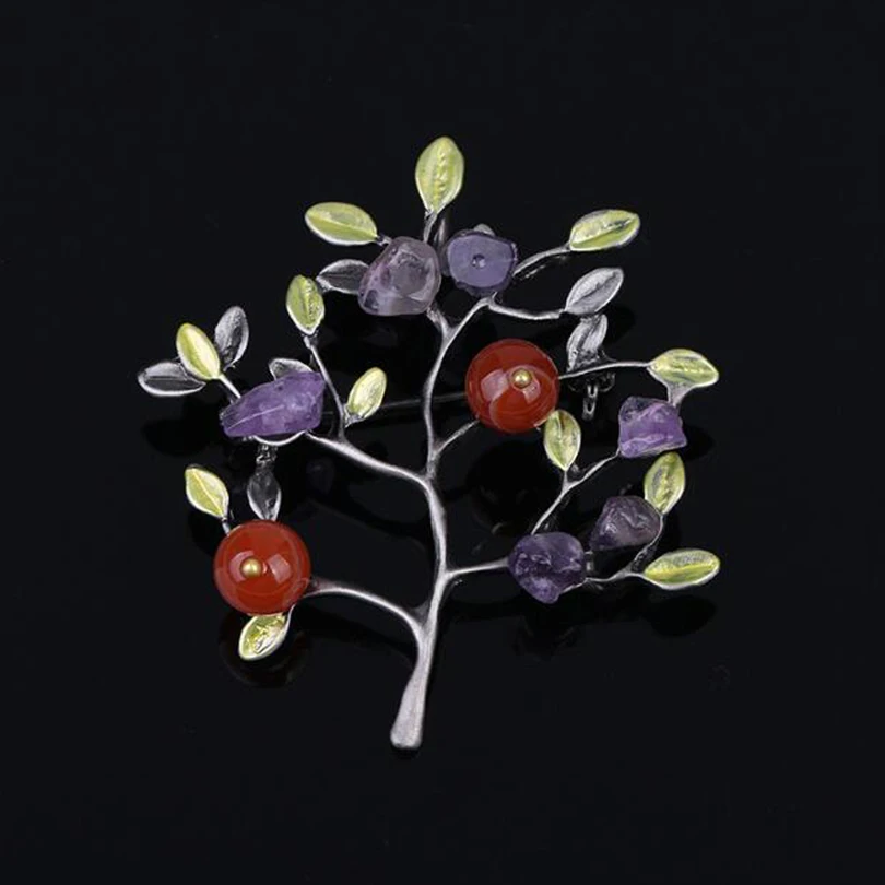 Vintage Natural Stone Beads Flower Brooches Pins Women Wedding Party