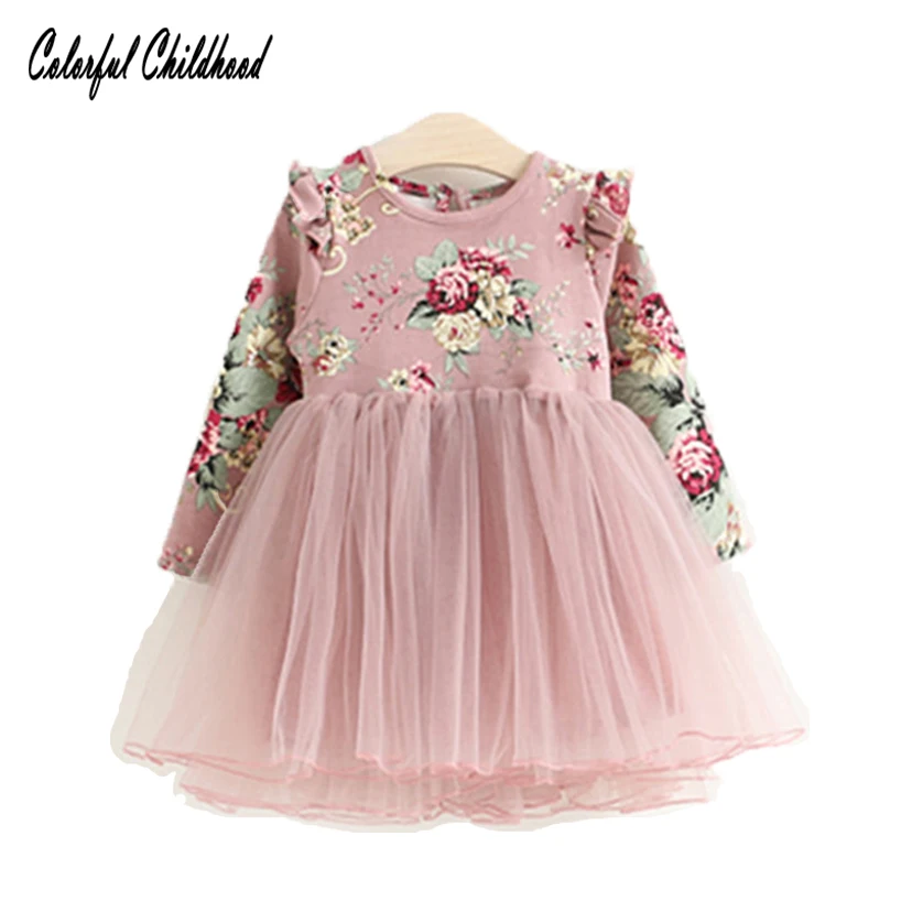 

Vintage floral princess girls dress for party wedding costumes kids long sleeve cotton mesh tutu dresses toddler bebe vestidos