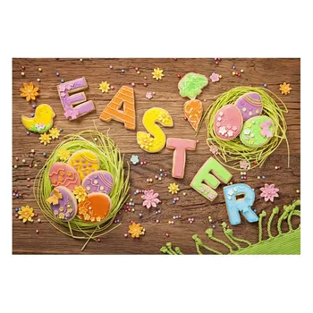 

Happy Easter Vinyl Photography Background Cartoon Letter Wooden Floor Backdrops Custom Eggs For Children photo studio Props