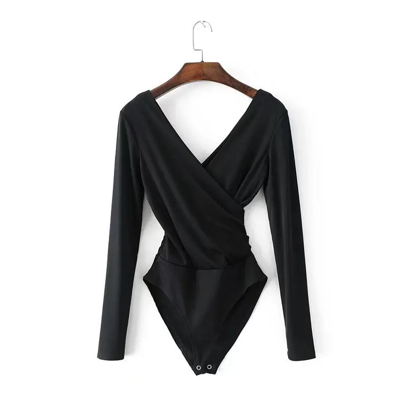 

LYFZOUS Women Sexy Party Body Shirt Bodysuit Blouse Playsuit Jumpsuit Cross V Neck Long Sleeve Elastic Overall Tops Blusas