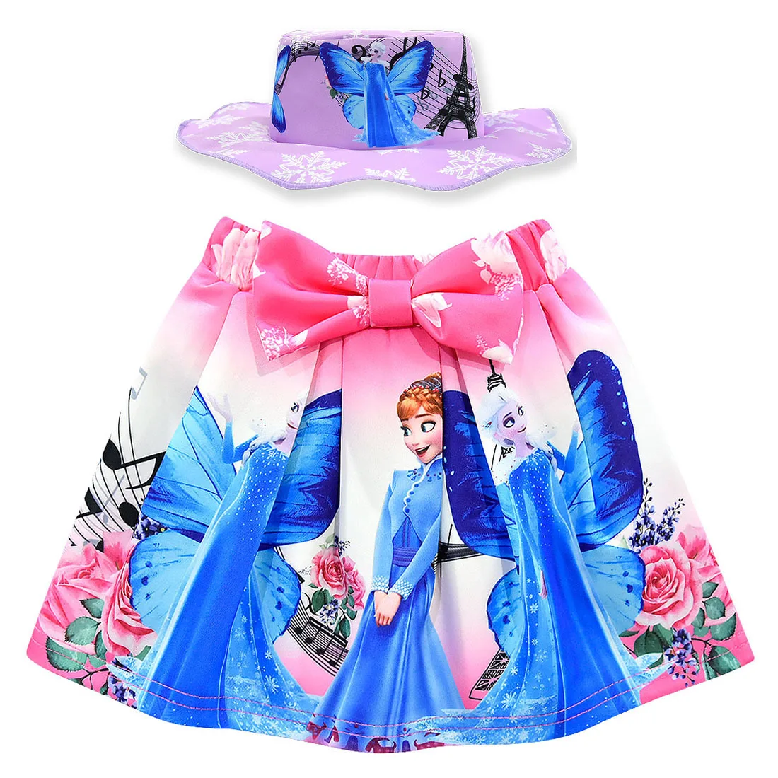 Летняя одежда для девочек; комплект из двух предметов с изображением Эльзы и Анны; футболка; топ и юбка; одежда для детей; детская одежда; одежда принцессы для девочек - Цвет: D1707-Pink