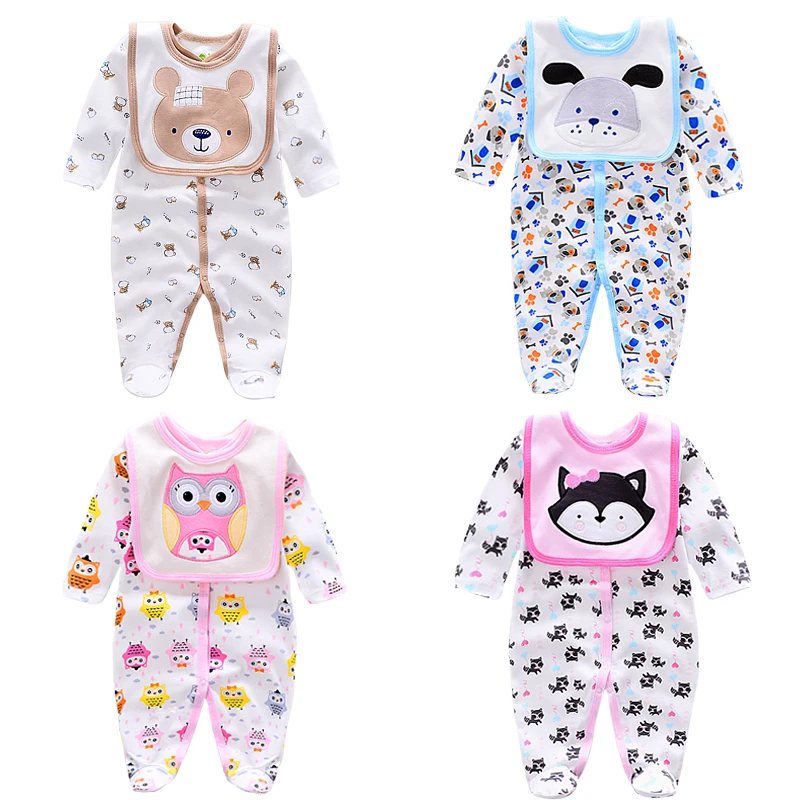 

Long sleeve cotton Baby Rompers animal style infant Boy rompers Jumpsuit+bib babies 0-12m wear Baby girl Rompers Newborn Clothes