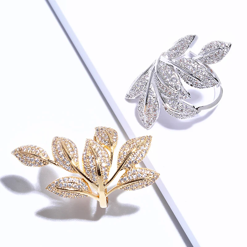 OCESRIO, кубический цирконий, регулируемые золотые, серебряные кольца в виде листьев для девушек, Коктейльные, большие кольца для женщин, Дубай, модные ювелирные изделия, rig-f28