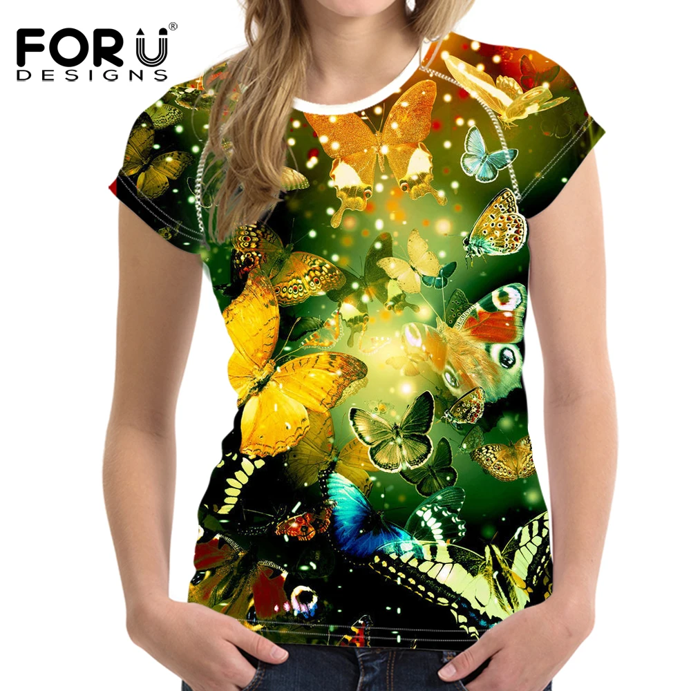 

FORUDESIGNS 3D Butterfly Printed T-Shirt Women's Summer Novelty Girls Tshirts Fashion Cool Ladies Short Sleeve Pretty Tee Tops