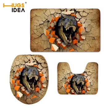 

HUGSIDEA Cool 3D Animal Dinosaur Printed Bathroom Hotel Decor WC Toilet Slip Resistance Floor Carpet 3PCS Set Soft Area Rugs Mat