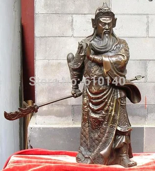 

K@9@AA@China 100% pure Bronze carve Dragon Guan gong warrior guan yu statue