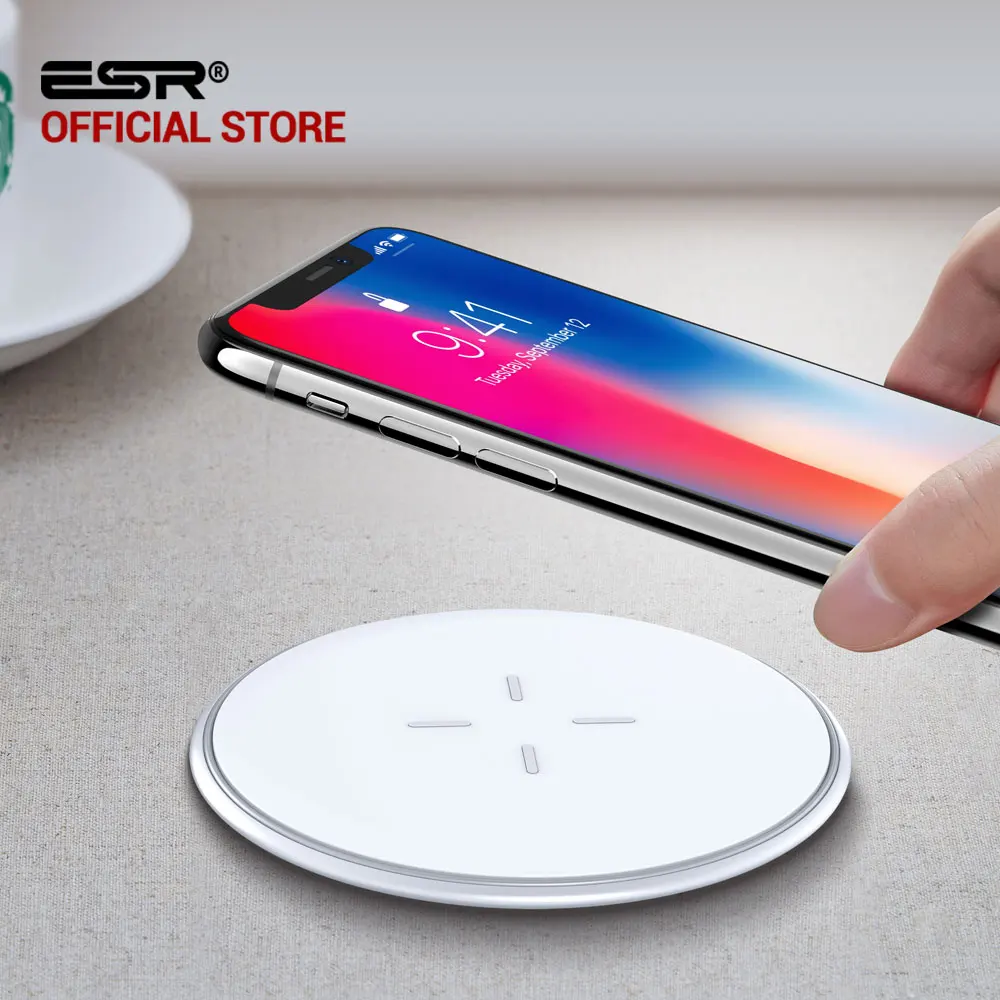QI Wireless Charger 10W for iPhone X 8 Plus Samsung Galaxy S7 S8 S9 Note, ESR Ultra Thin 5.5mm and Fast Wireless Charging Pad