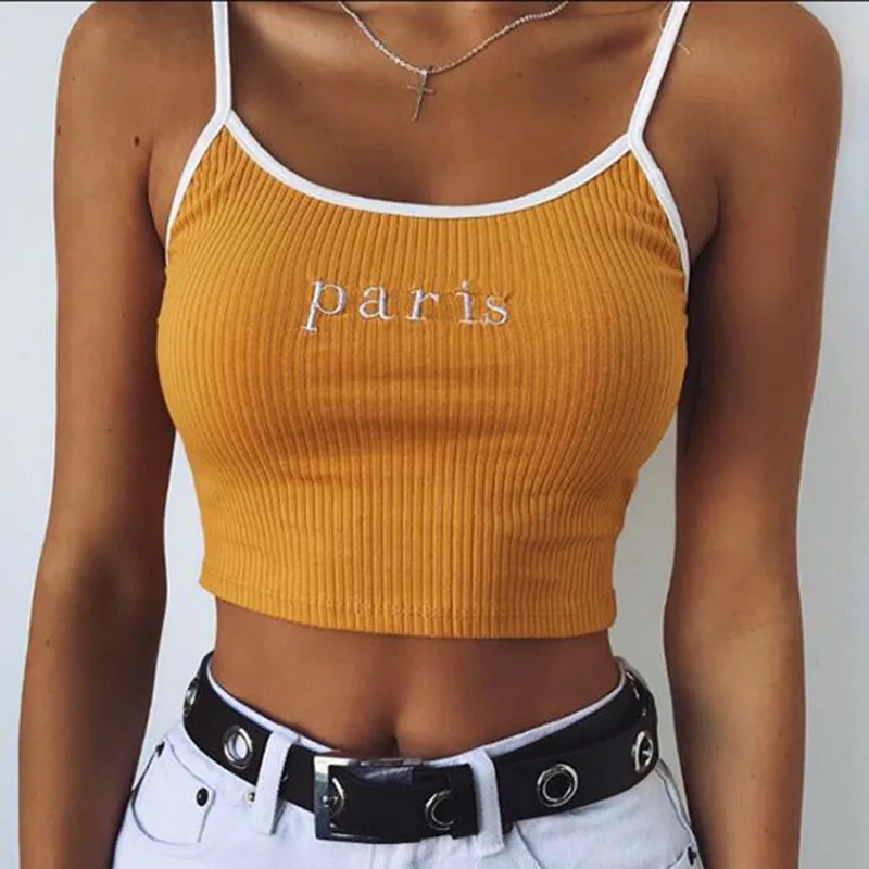 Summer Womens Letter Strap Vest Lady Casual Holiday Blouse Tops Cami Tank Vest