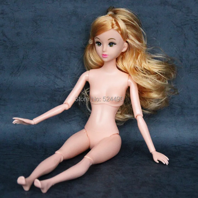

1 Pc Blond Curly Hair Black Eyes 11.8" Nude Naked doll Toy / 12 Jointed Movable Flexible For Barbie Kurhn Lelia Doll Toy